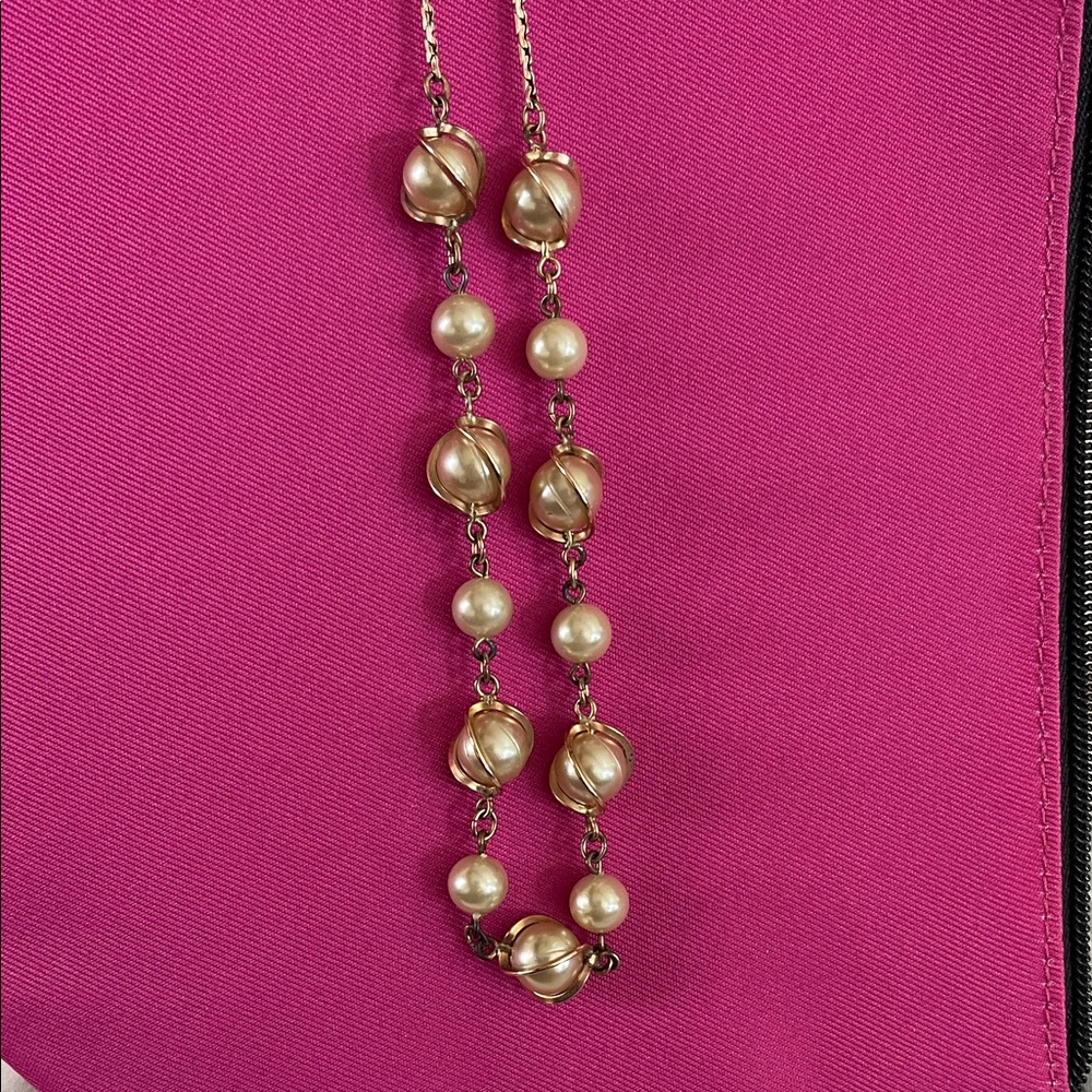 Vintage~ mid Century Elegant Gold Caged Pearl Choker Necklace